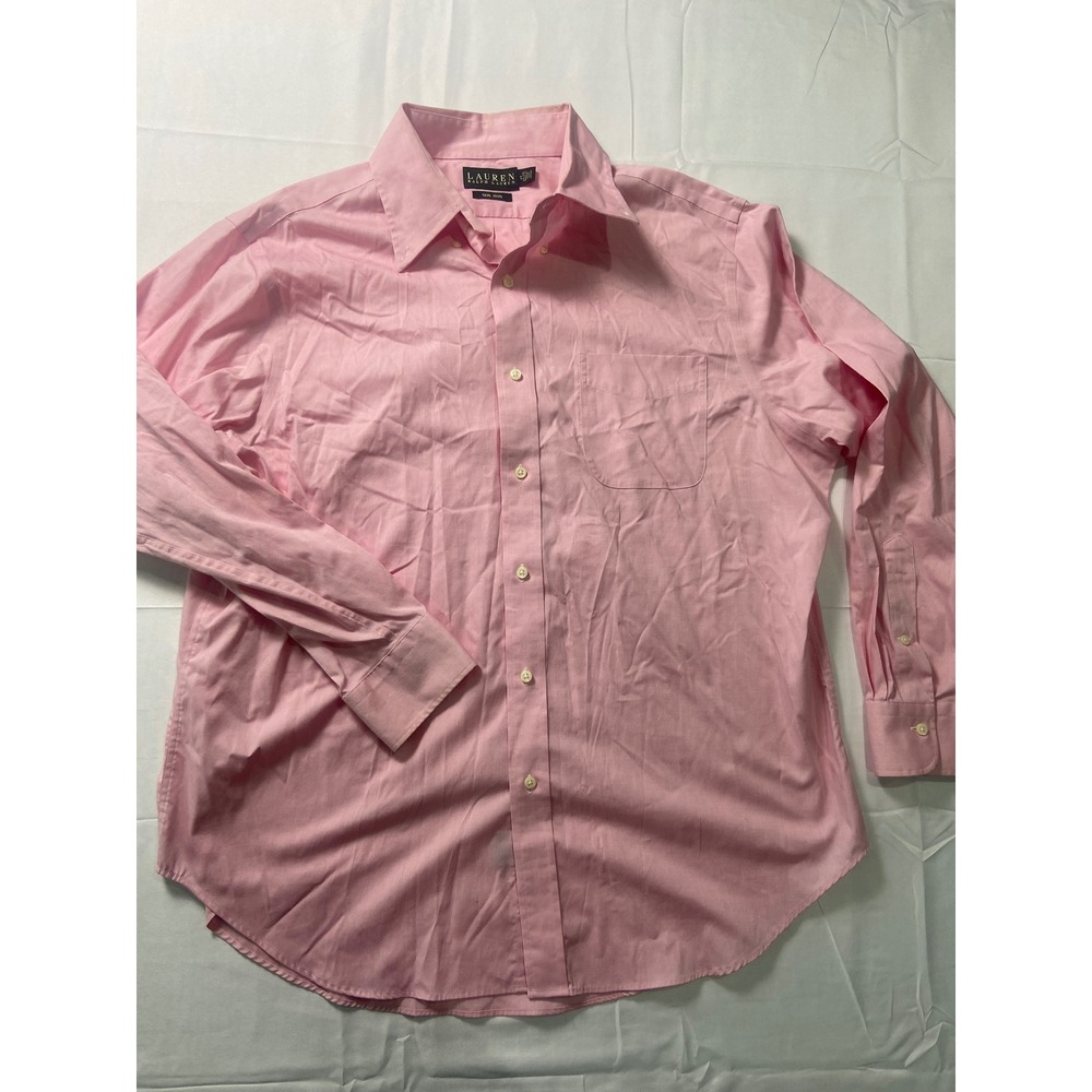 Ralph Lauren Mens Pink Non Iron Button Down Shirt Long Sleeve Size 17 34 35
